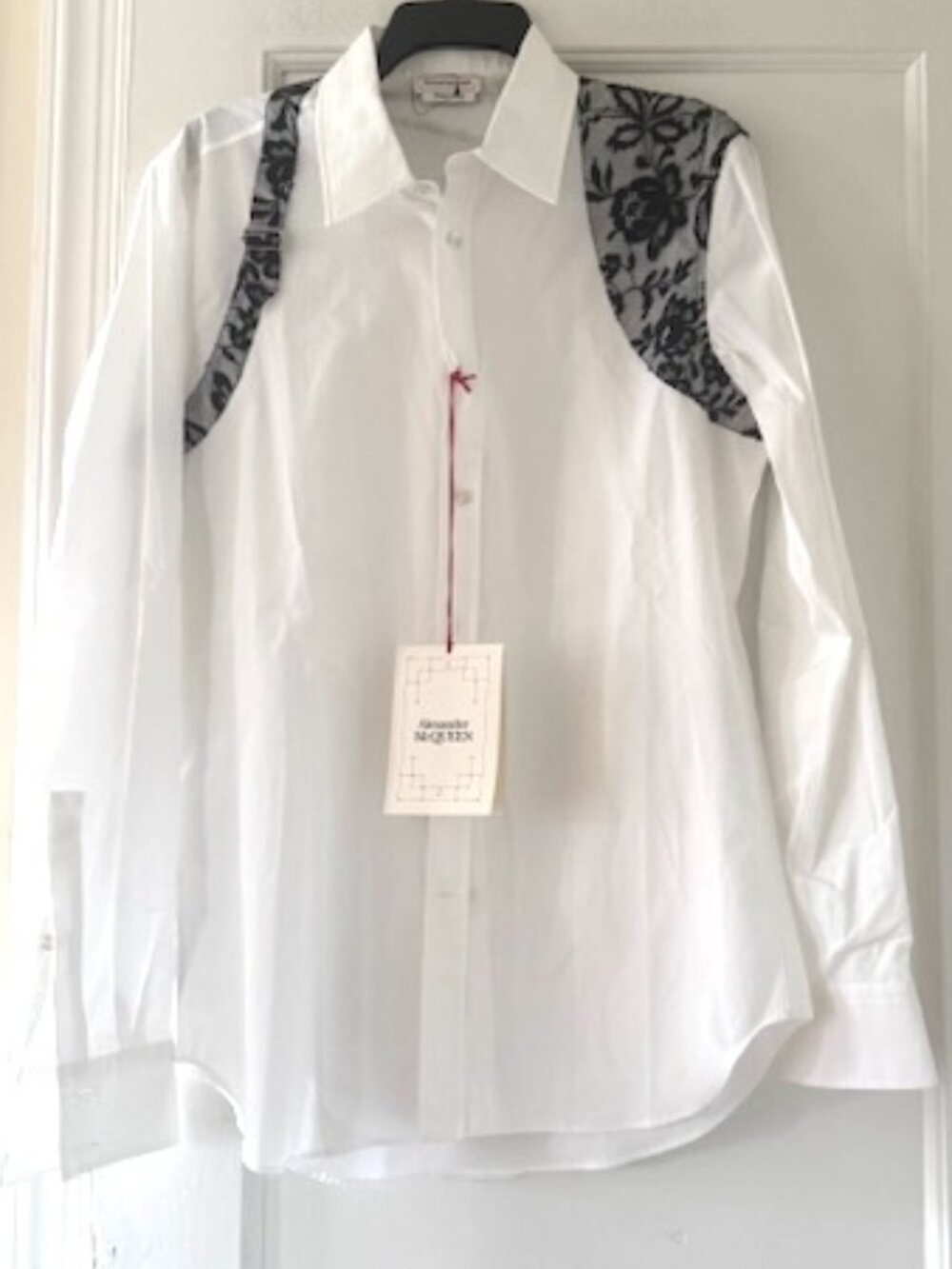 Alexander McQueen Floral Lace Harness Strap Cotton Poplin Button-Up Shirt
